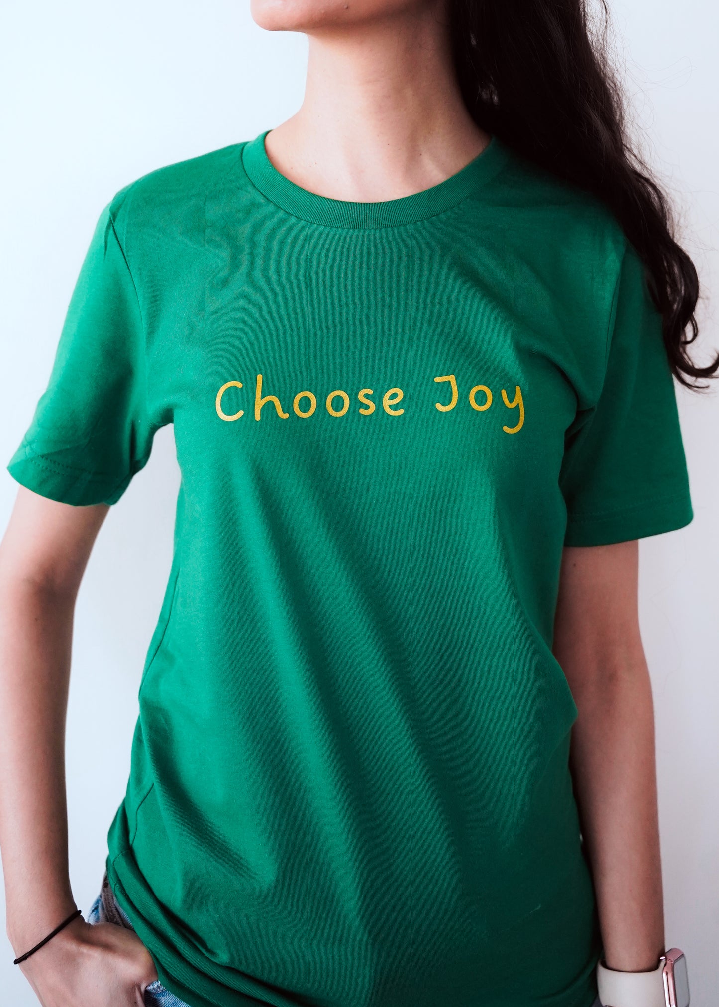 Made You Smile™ Choose Joy T-Shirt | Green Shirt | Gold Print