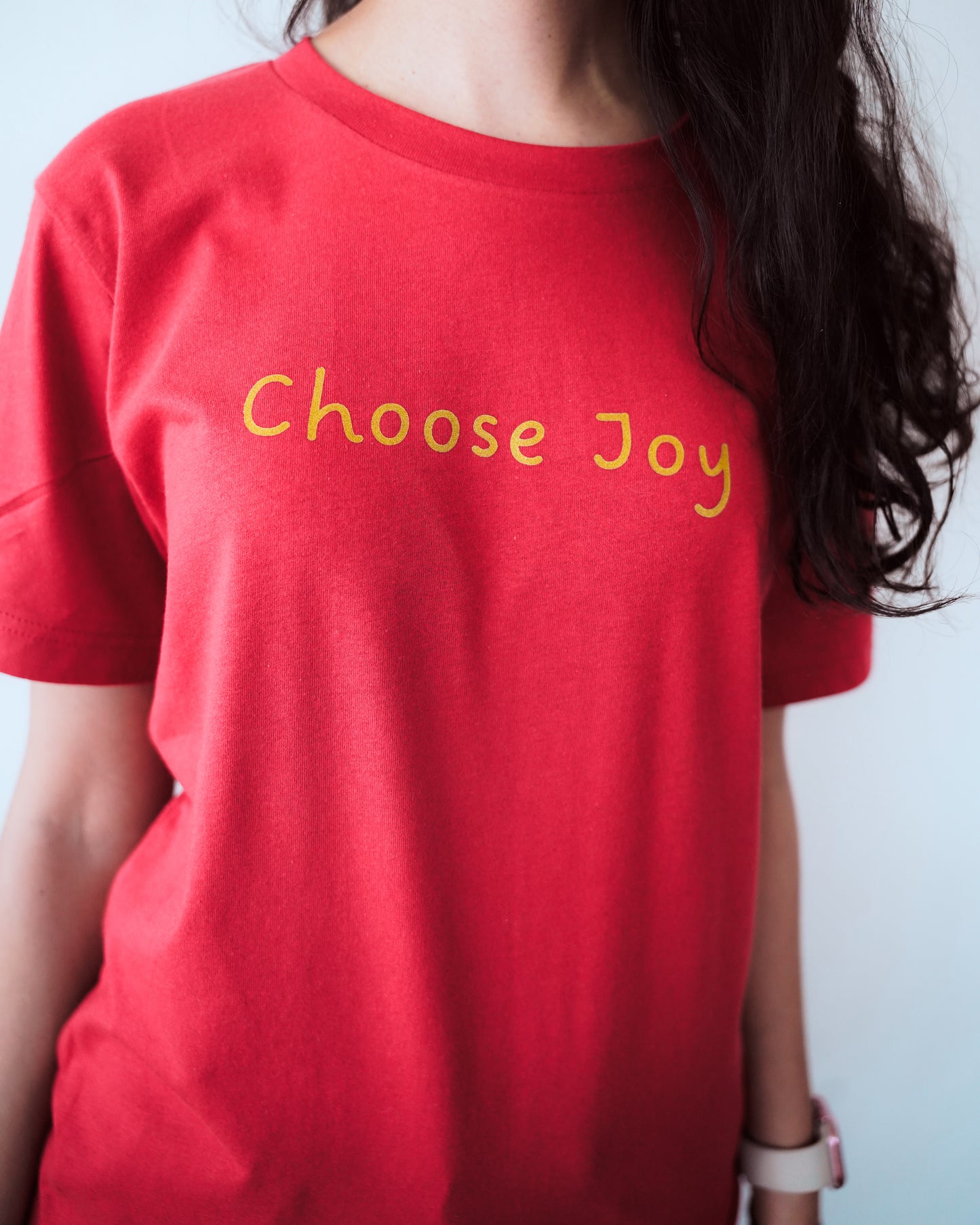 Made You Smile™ Choose Joy T-Shirt | Red Shirt | Gold Print